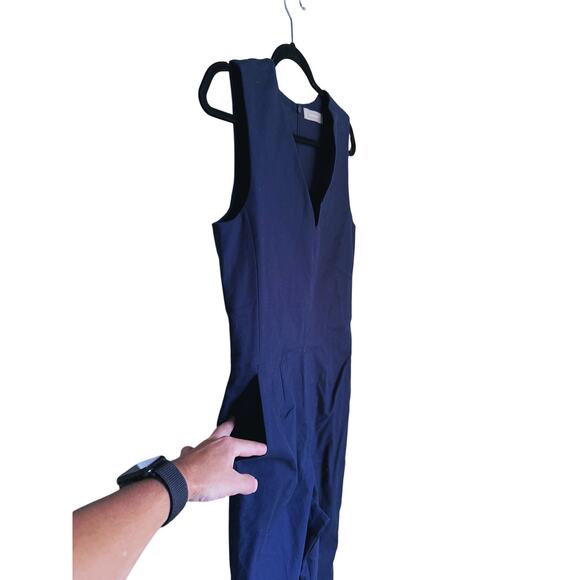EVERLANE Structured Cotton Jumpsuit V-Neck Sleeveless Navy Blue 8 Career Casual - Picture 8 of 8